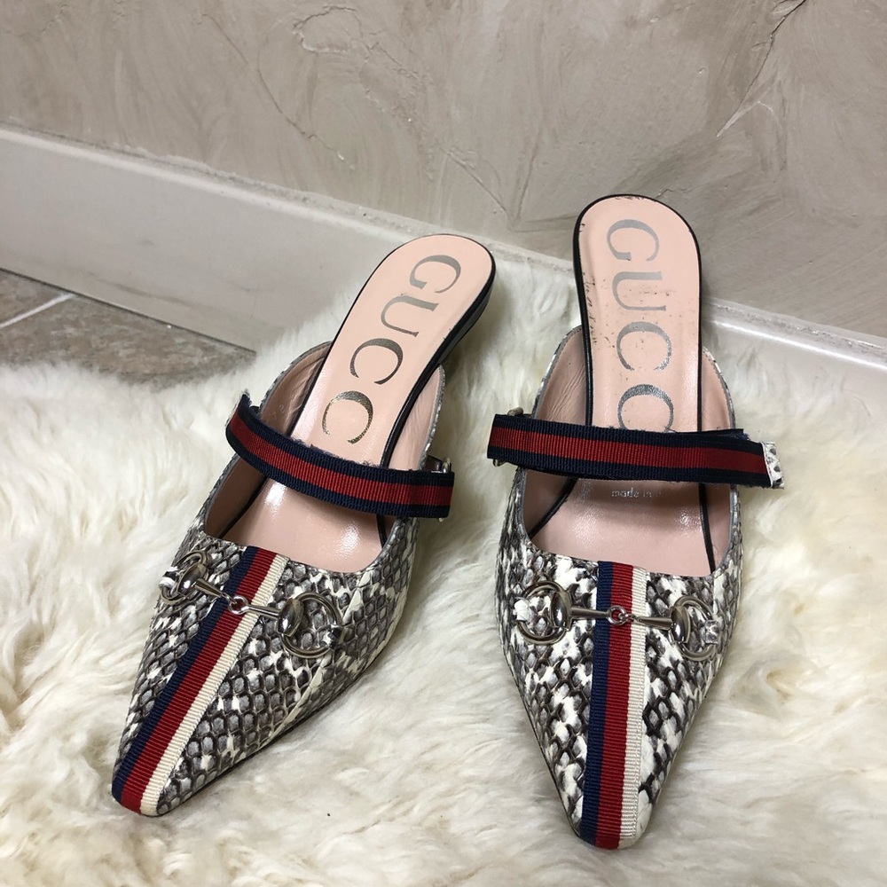 Gucci Horsebit Web Python Leather Mules - image 3